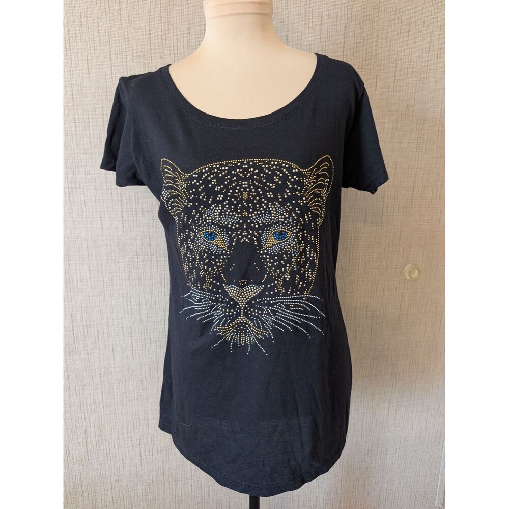 Tultex Black Short Sleeve Tee with Rhinestone Leopard Motif